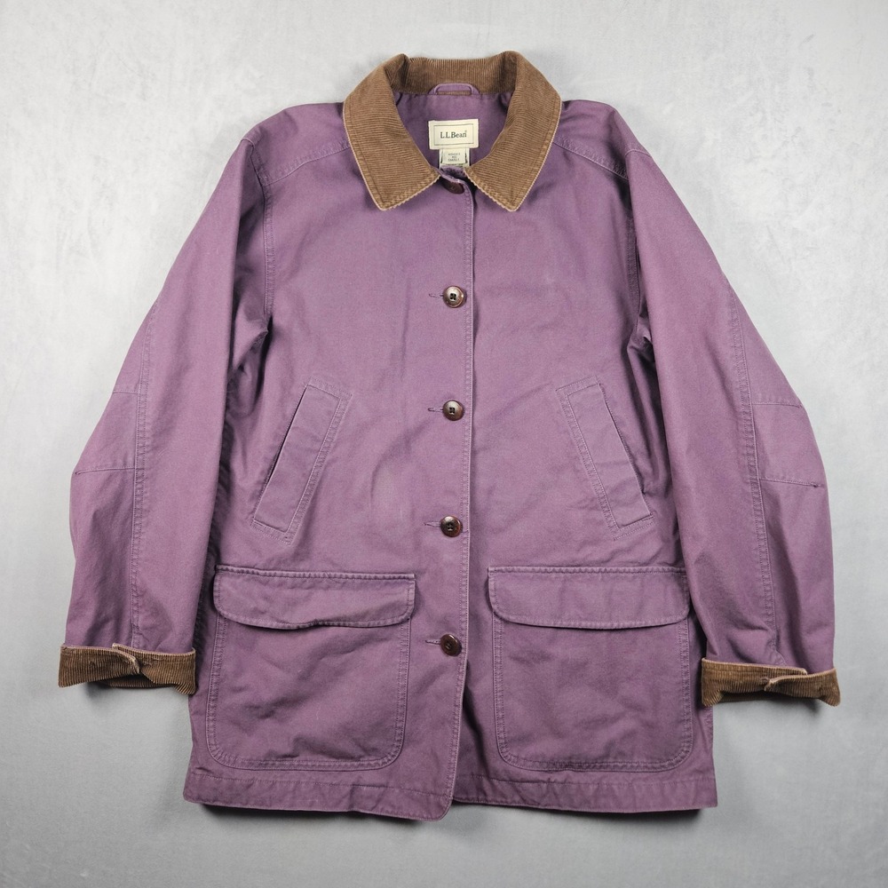 LL Bean Adirondack Barn Coat Womens Small Purple Canvas Flannel Lined Jacket